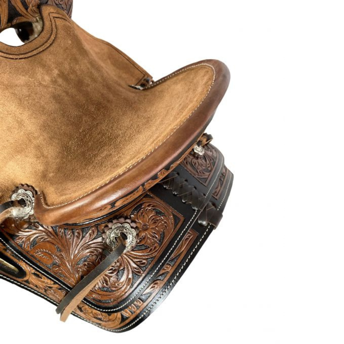 10" Double T  Youth ranch style saddle with Two-Tone floral tooling - Double T Saddles