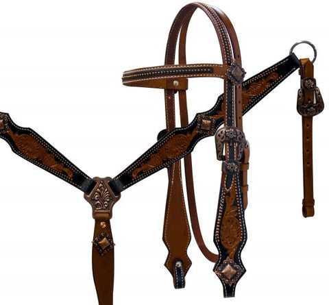 Double stitched medium leather headstall 