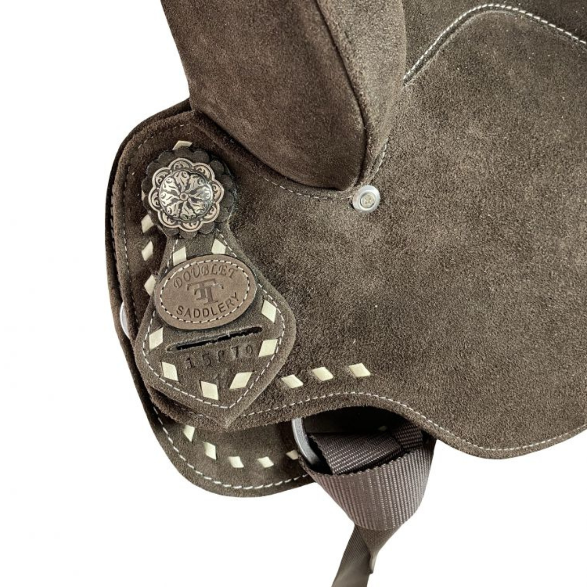 12" Double T Barrel style saddle with Dark Brown Rough out leather - Double T Saddles