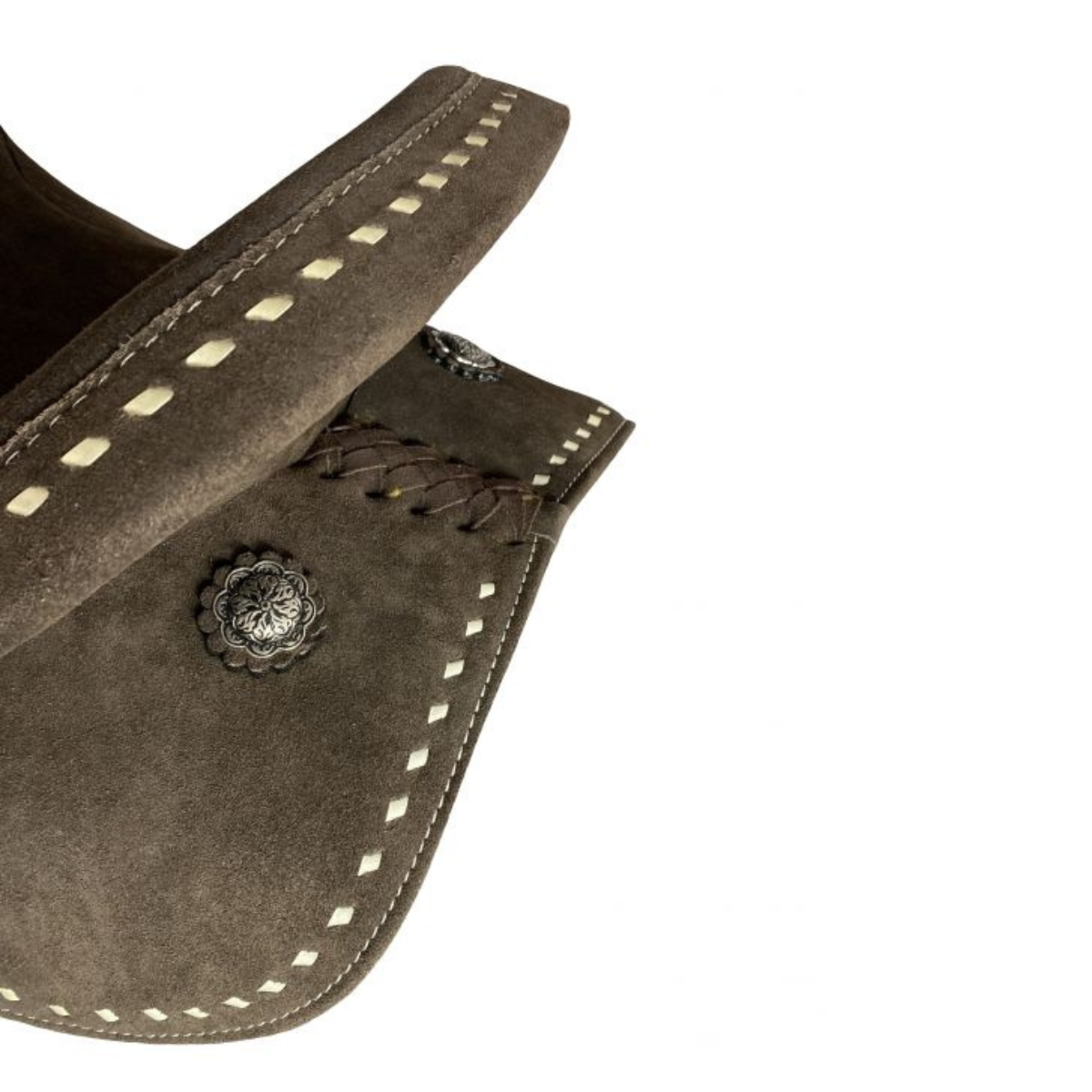 12" Double T Barrel style saddle with Dark Brown Rough out leather - Double T Saddles