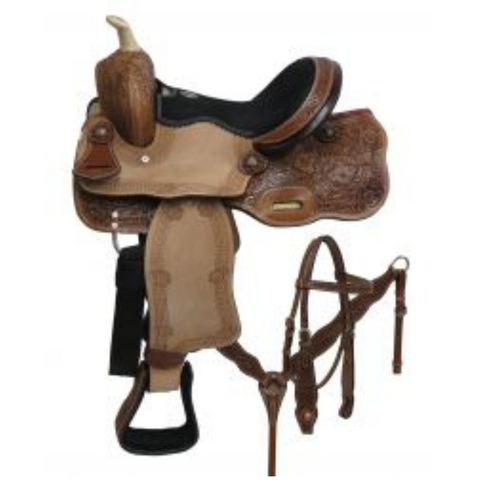 12" Double T  pony saddle set with floral tooling. - Double T Saddles