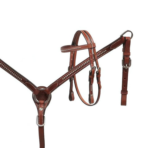 Showman® Mini Size Medium leather headstall and breast collar set with silver studs.
