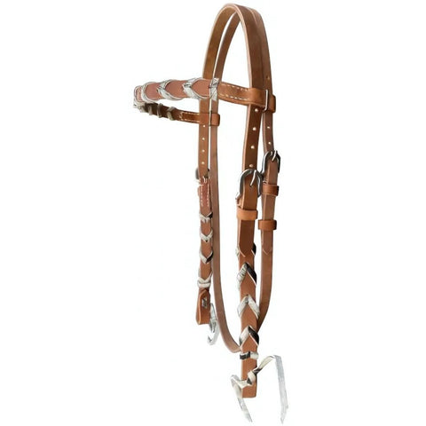 Showman® Argentina cow harness Leather browband headstall with hair on cowhide lacing.