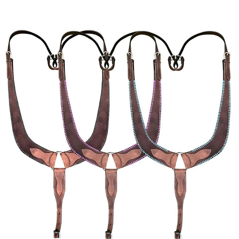 Showman ® Medium leather pulling collar with rawhide wrapped edges.