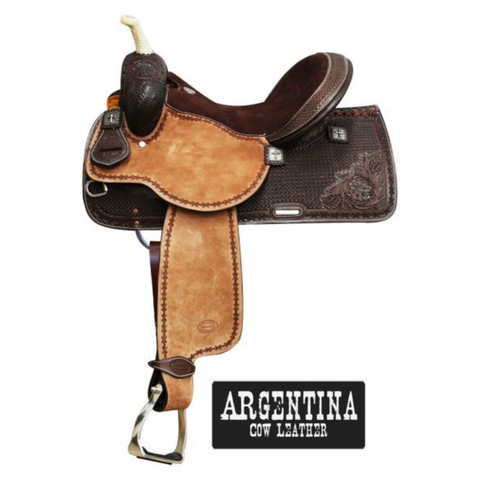 15", 16" Showman ® Argentina Cow Leather Barrel Style Saddle - Double T Saddles