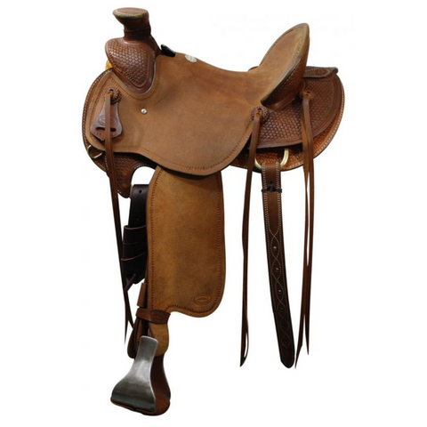 15", 16" Showman® Roper saddle with braided basket weave tooling - Double T Saddles
