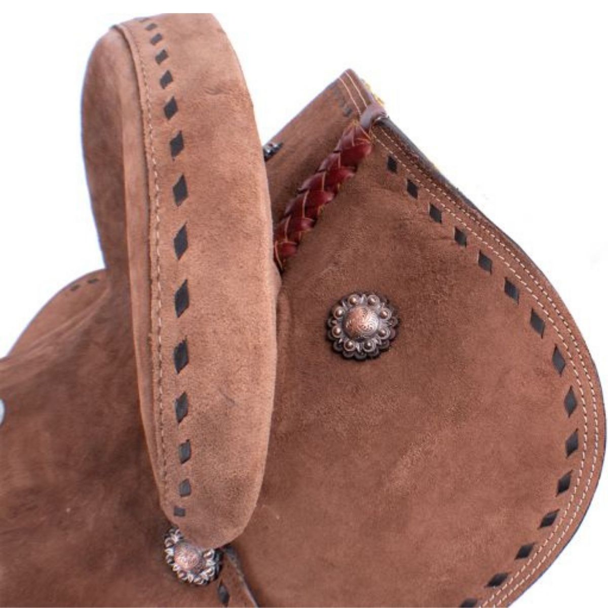 12", 13" Double T Youth/Pony Chocolate Roughout Barrel Saddle with extra deep seat and buckstitch trim