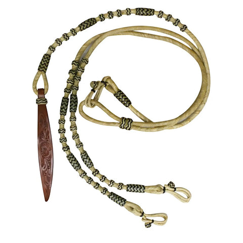 Showman ® Braided Natural Rawhide Romal Reins with Leather Popper.