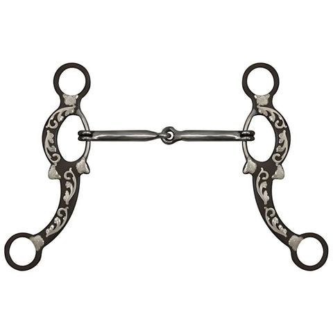 Showman ® 5" Brown Snaffle Bit with Engraved Silver Overlays.
