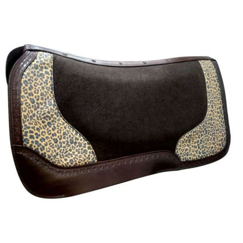 Showman® This Argentina leather saddle pad features a cheetah accent design and barbwire tooling outline.