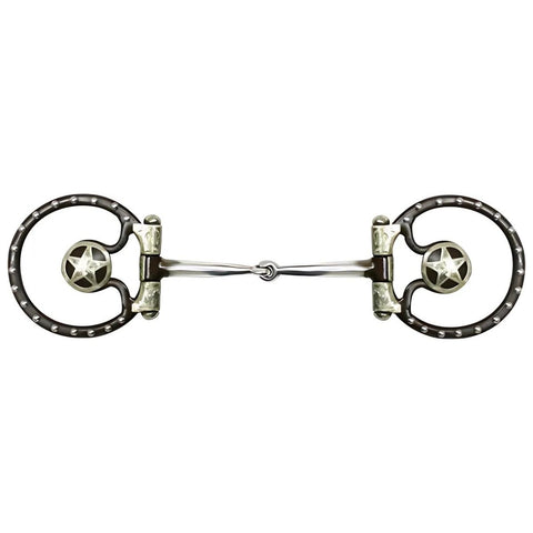 Showman ® brown steel bit with silver accents and Texas star on the 3.5" ring cheeks.