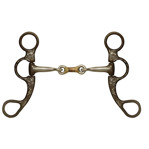 Showman ® Engraved antique brown steel bit with dogbone center.