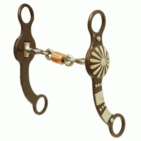 Showman ® Brown steel concho style bit with copper roller dogbone mouth.