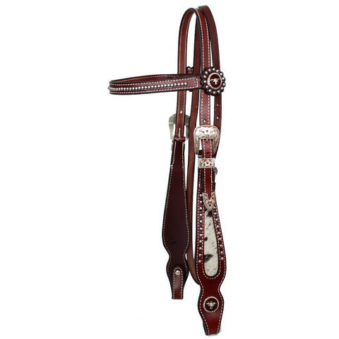 Showman®  leather browband beaded headstall and reins.