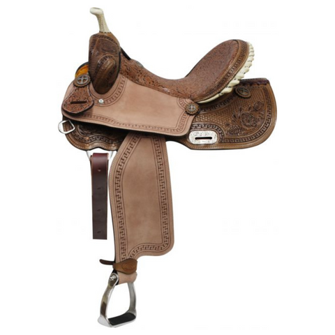 14" 15" 16" DOUBLE T BARREL STYLE SADDLE WITH BROWN FILIGREE SEAT - Double T Saddles