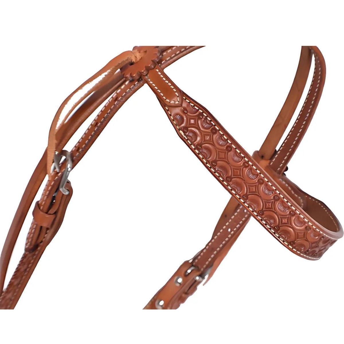 Showman ® Argentina Cow Leather browband headstall with scalloped tooling.