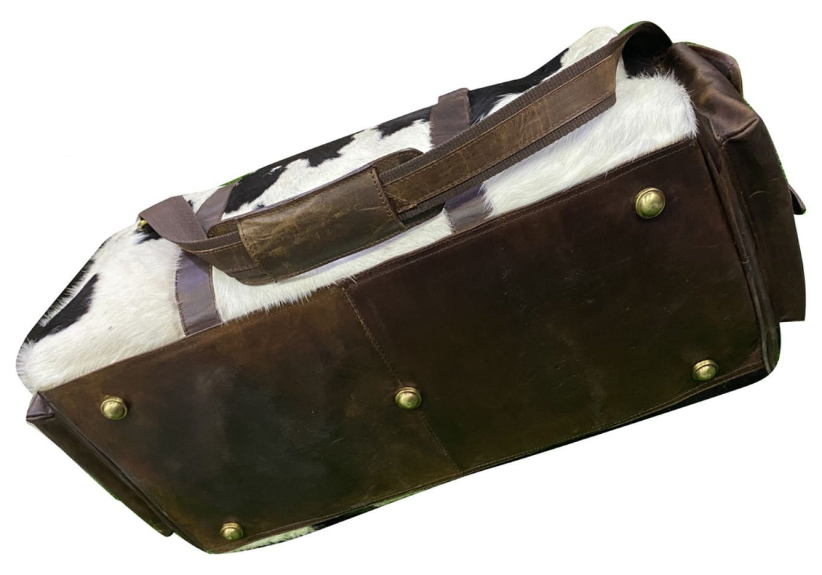 Klassy Cowgirl Hair on Cowhide White and Brown Duffle Bag