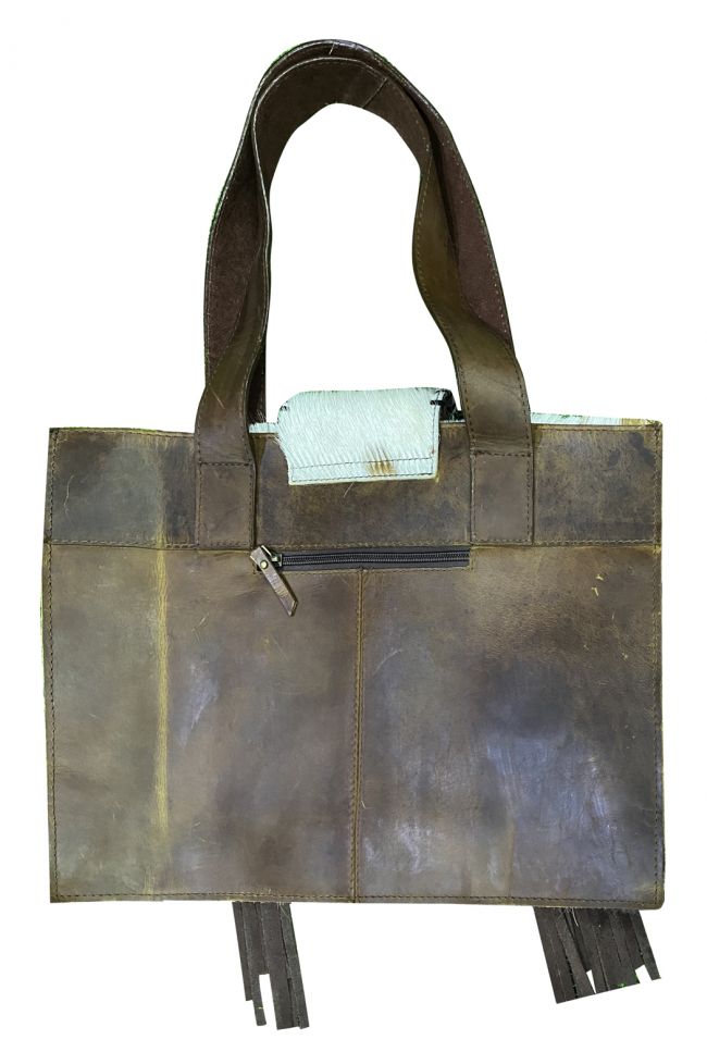 Klassy Cowgirl Brown & White Hair on Cowhide Shoulder Bag with Suede Fringe
