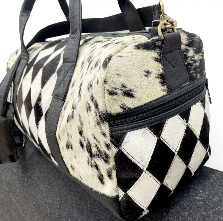 Klassy Cowgirl Hair on Cowhide Black and White Duffle Bag
