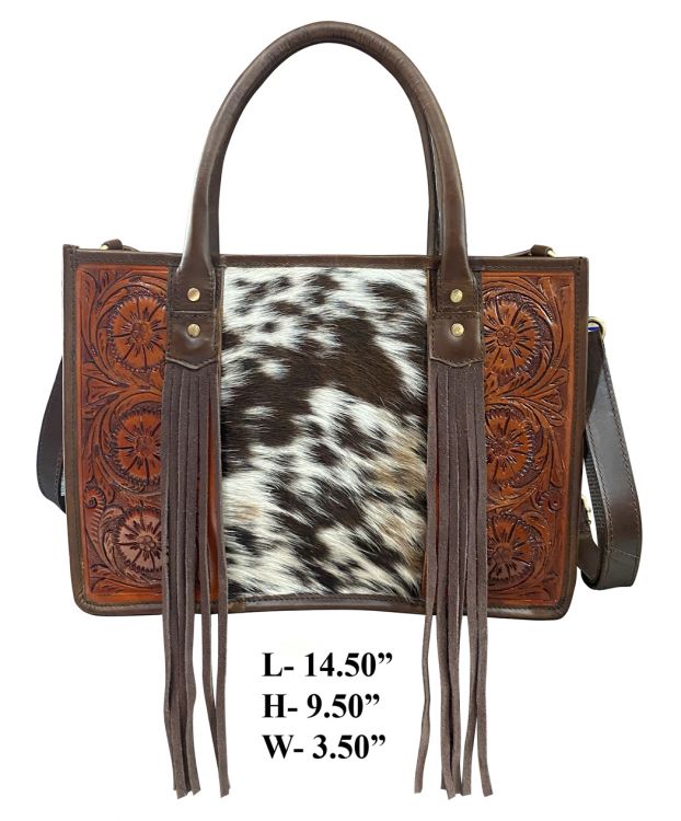 Klassy Cowgirl Hair on Cowhide leather Tote Bag with Fringe