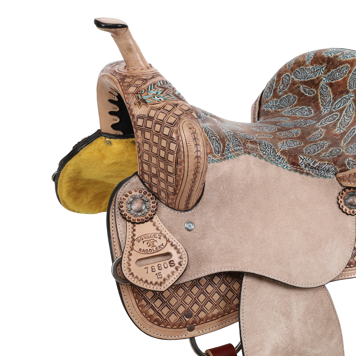 15" Double T Feathered Horizon Barrel Style Saddle
