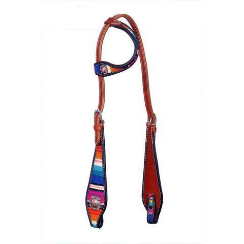 Showman ® Leather one ear headstall with serape blanket inlay.