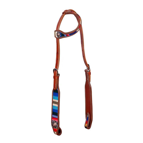 Showman ® Leather one ear headstall with serape blanket inlay.