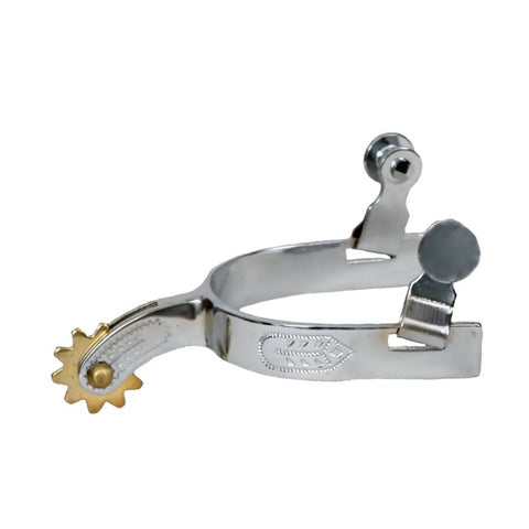 Showman® chrome plated toddler/small youth size spurs with engraved leaf design.