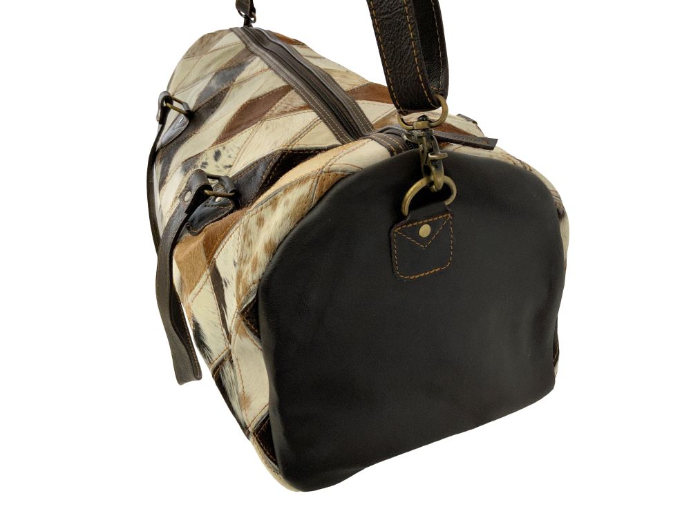 Showman Tri Color Diamond Hair on Cowhide Leather Duffle Bag