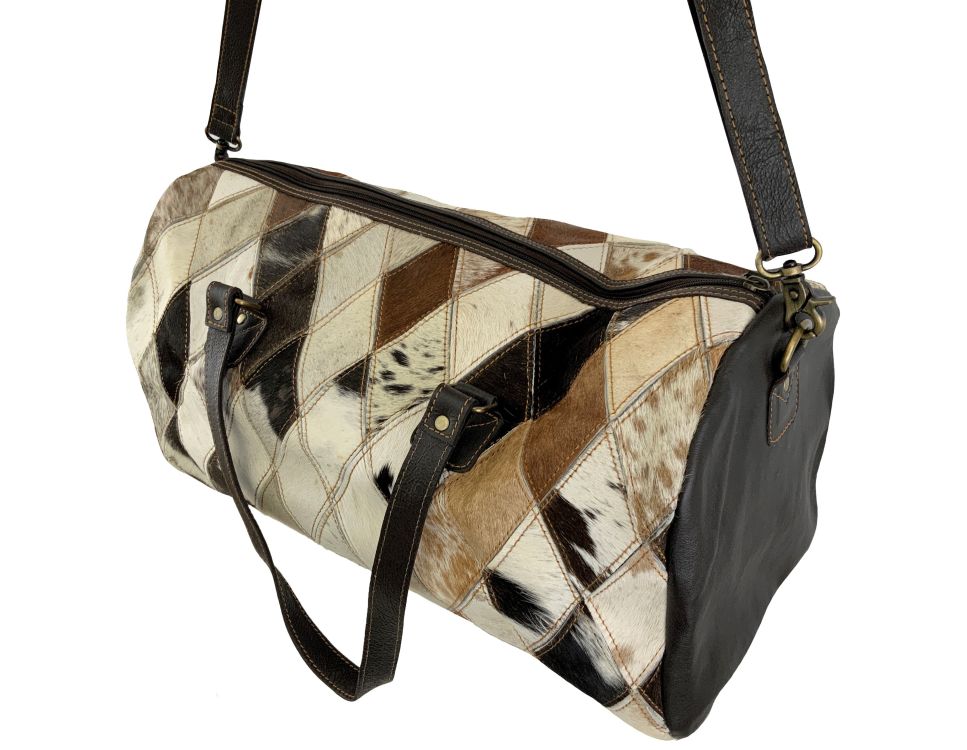 Showman Tri Color Diamond Hair on Cowhide Leather Duffle Bag