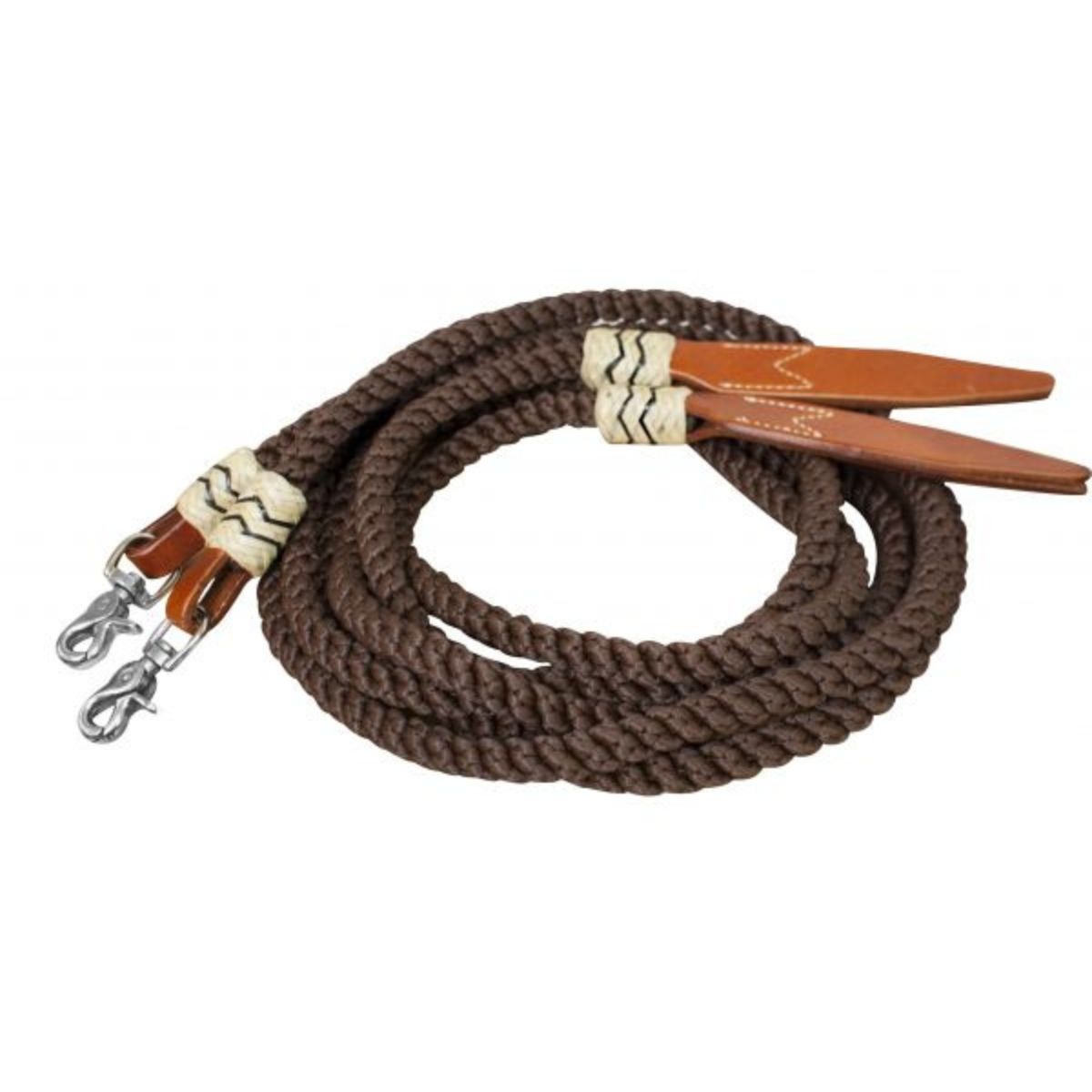 Showman ® 8ft rolled nylon split reins with leather poppers. - Double T Saddles