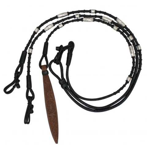 Black Braided Natural Rawhide Romal Reins 