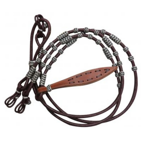 Braided purple burgundy rawhide romal reins