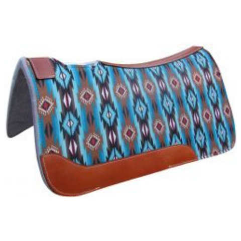 31" X 32" Teal and Brown Southwest Printed Solid Felt Saddle Pad.