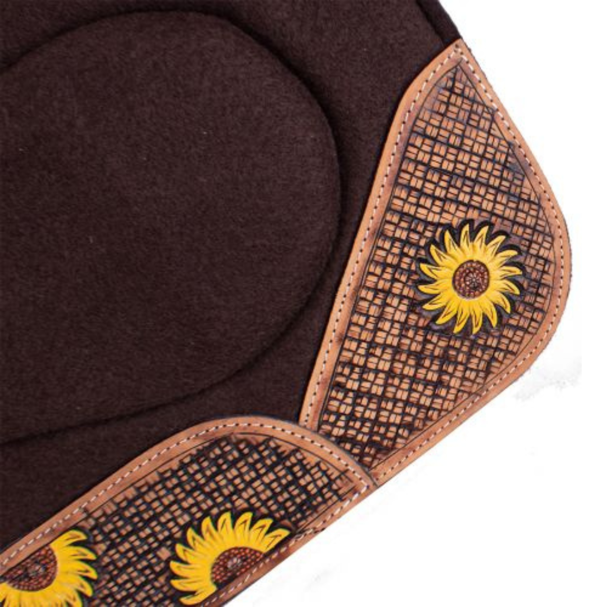 Showman ® 32" x 31" x 1" Brown Built Up Felt Saddle Pad with Sunflower Design. - Double T Saddles