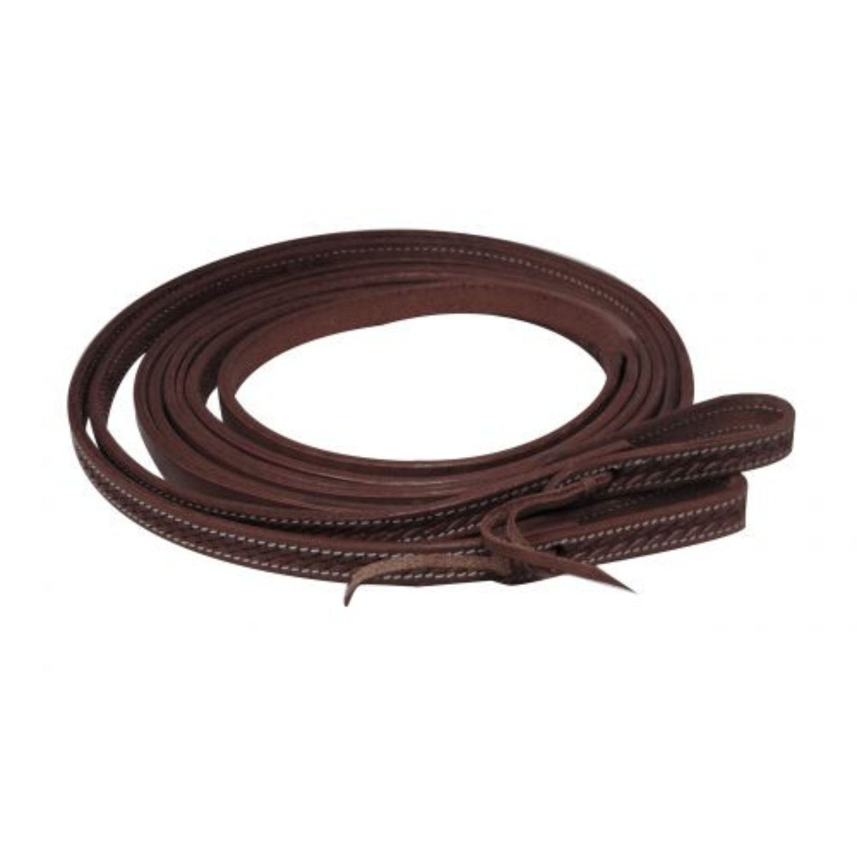 Showman ® 5/8" x 8ft Argentina cow leather basket weave tooled split reins. - Double T Saddles