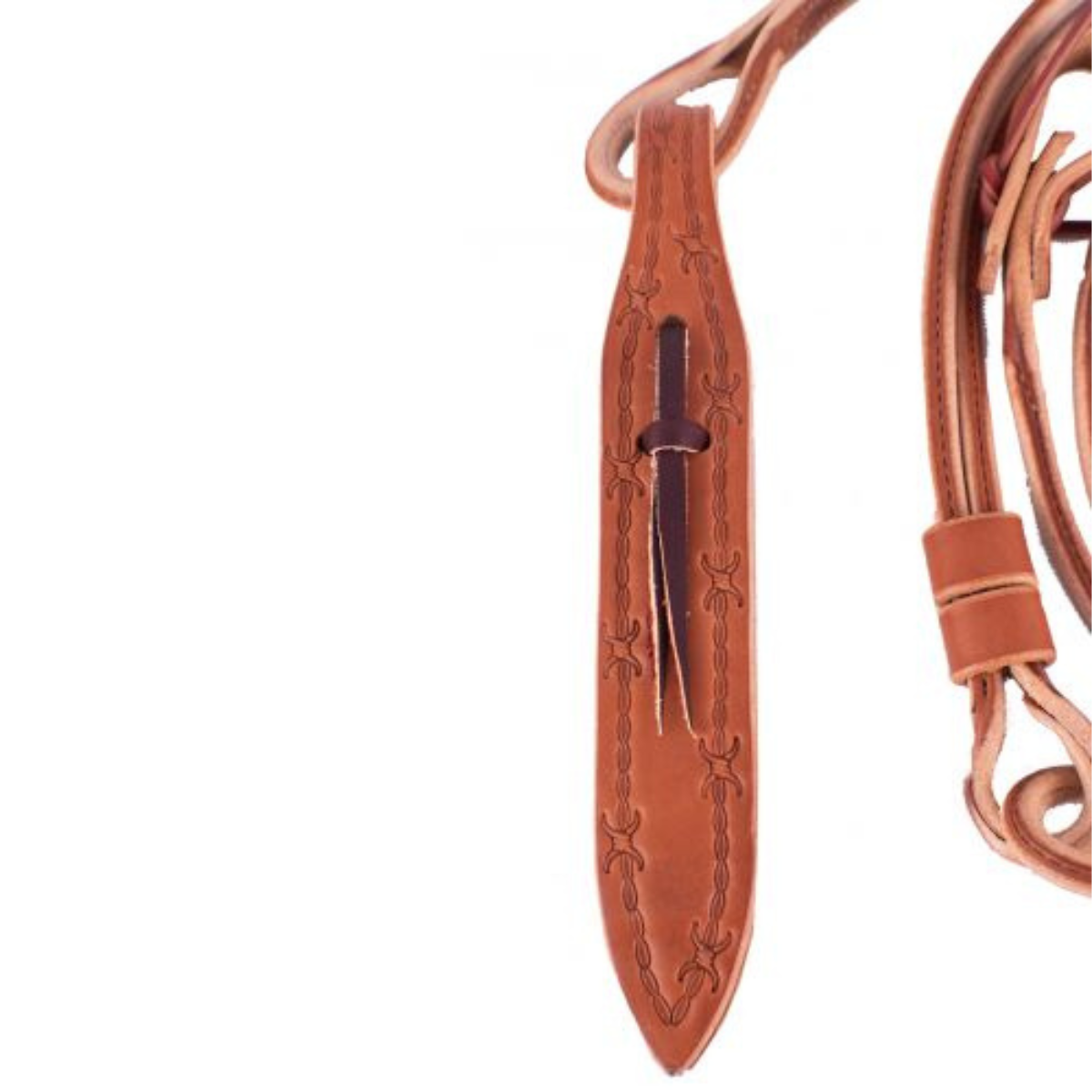 Showman ® Harness Leather Romal Reins with Barbwire Popper. - Double T Saddles