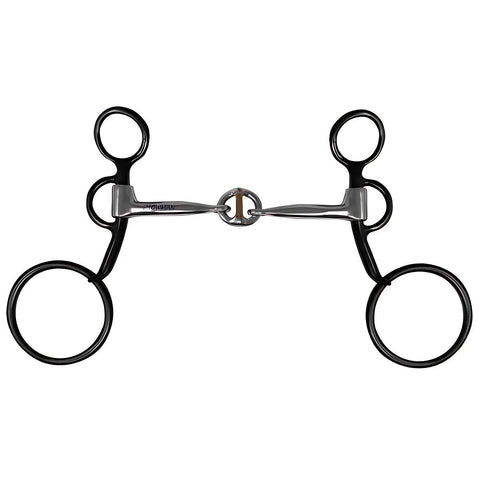 Showman ® Western Life Saver Link Bit. This bit has 5" SS mouth with copper and 6.25" black SS cheeks.