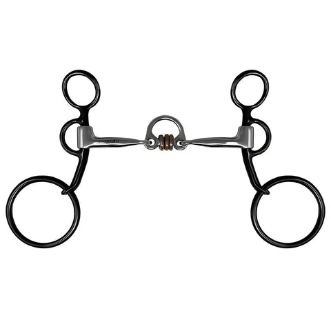 Showman ® Western Bit with Copper Discs. This bit has 5" SS mouth with copper and 6.25" black SS cheeks.
