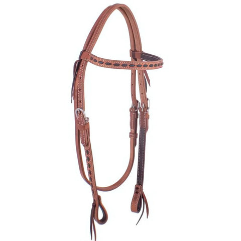 Showman ® Harness leather Browband Headstall with dark brown buckstitch trim.