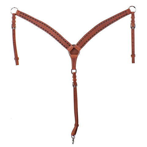 Showman ® Harness leather breastcollar with dark brown buckstitch trim.