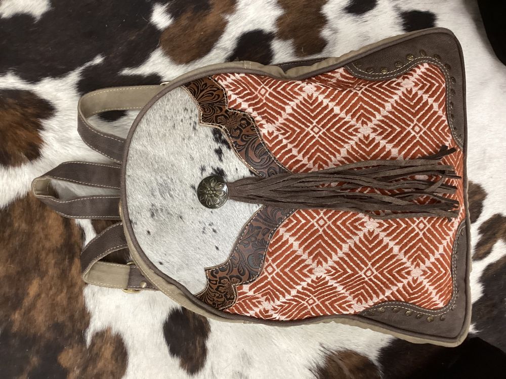 Klassy Cowgirl Terra and Rust Upcycled Backpack Bag