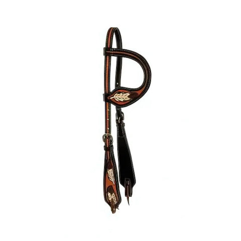 Showman ® One ear headstall with painted feather design.