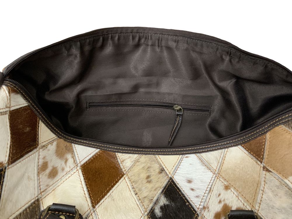 Showman Tri Color Diamond Hair on Cowhide Leather Duffle Bag