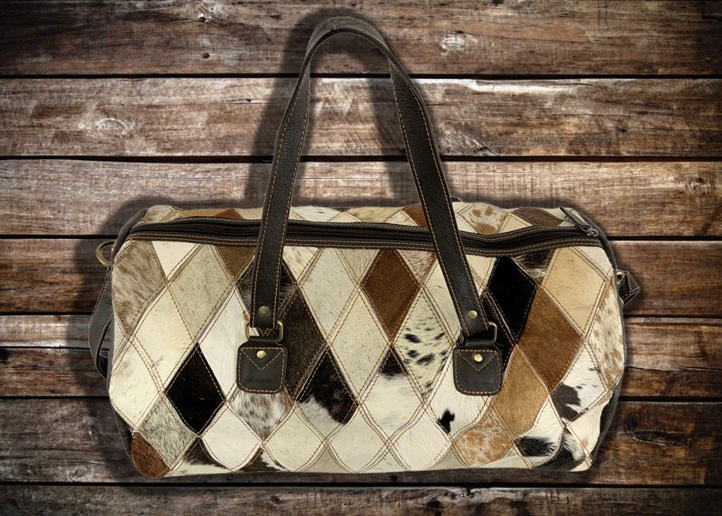 Showman Tri Color Diamond Hair on Cowhide Leather Duffle Bag