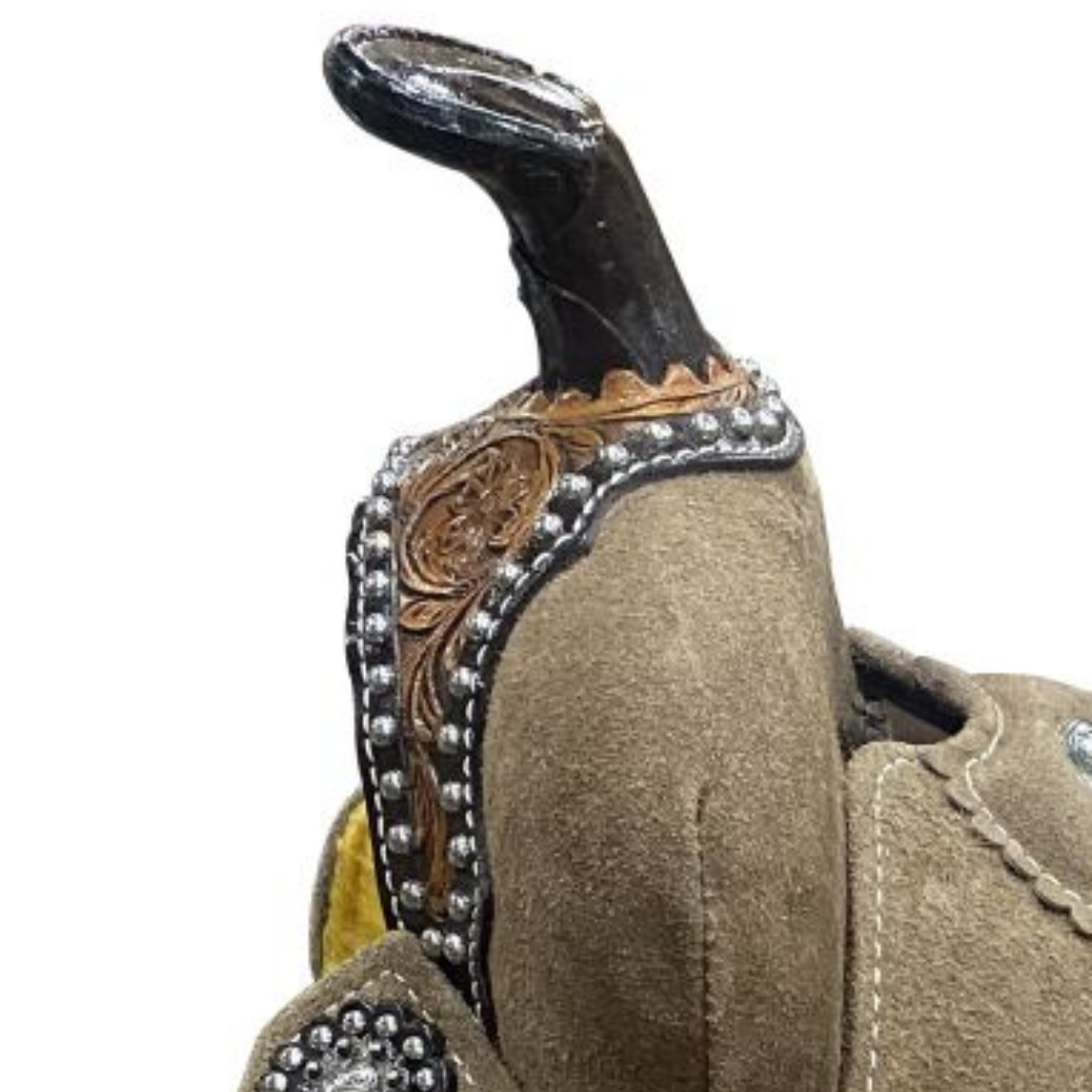 10" DOUBLE T  Rough Out Barrel style saddle with Sunflower and Cheetah print Inlay. - Double T Saddles