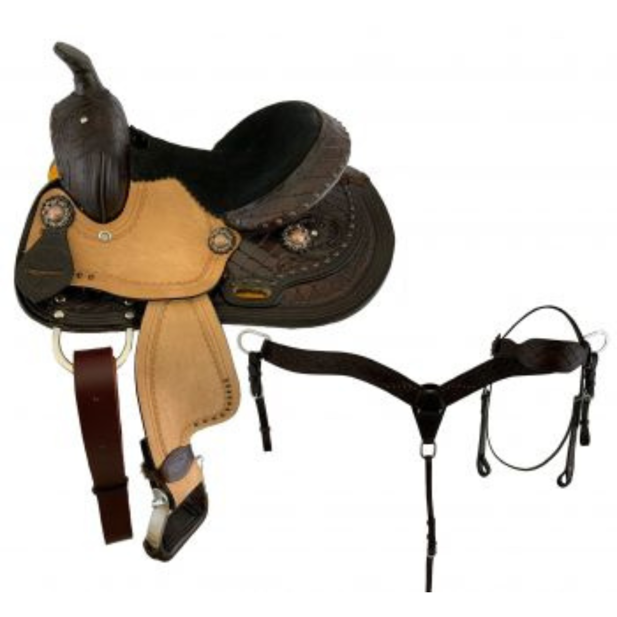 10" DOUBLE T PONY SADDLE SET WITH DIAMOND TOOLING - Double T Saddles