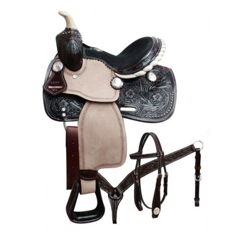 10" DOUBLE T PONY SADDLE SET WITH ENGRAVED SILVER CONCHOS - Double T Saddles
