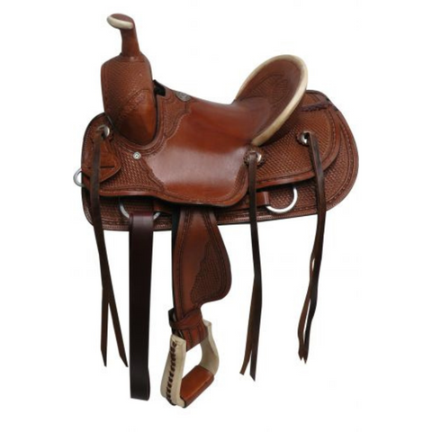 12", 13" DOUBLE T HARD SEAT ROPER STYLE SADDLE WITH BASKET TOOLING - Double T Saddles