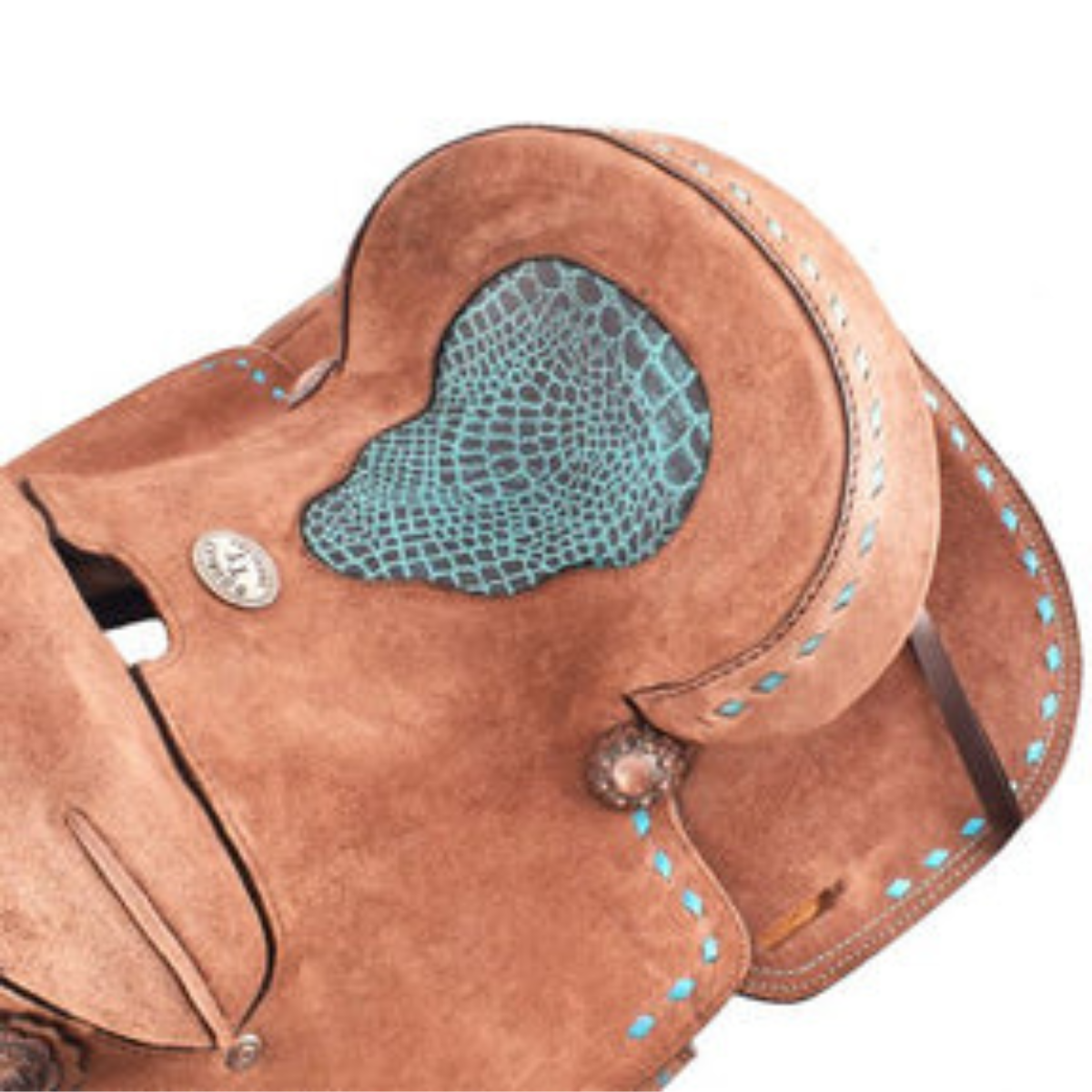 12", 13" DOUBLE T  ROUGHOUT BARREL SADDLE WITH TURQUOISE SEAT - Double T Saddles